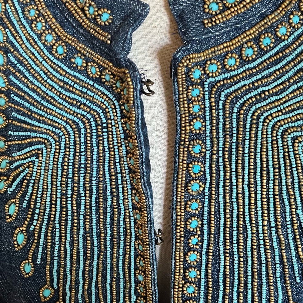 Chico’s Dark Blue Denim Jacket with Turquoise Accents - Picture 2 of 7
